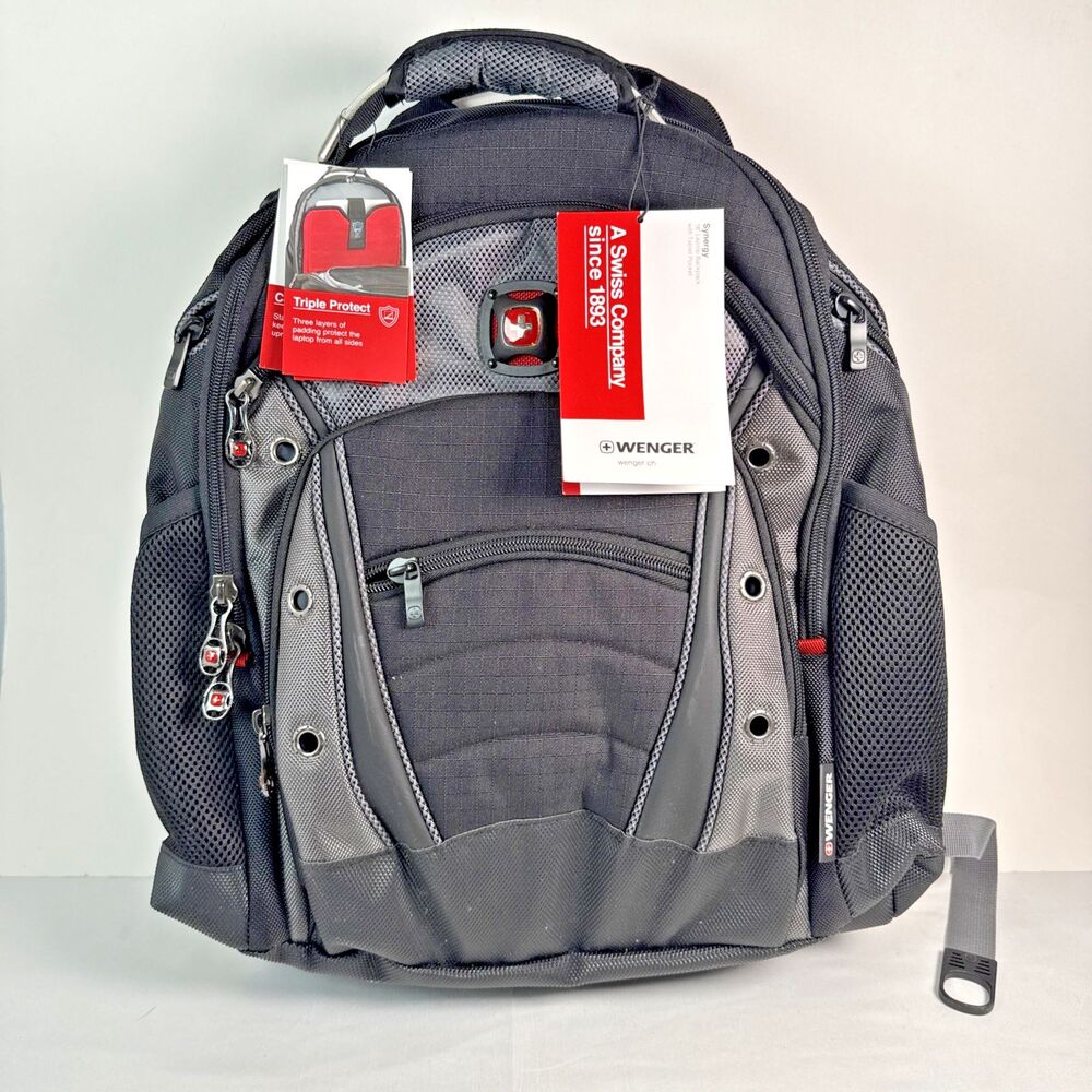 Wenger Synergy Laptop Backpack NWT Triple Protect 16” Computer Bag Black Gry Red